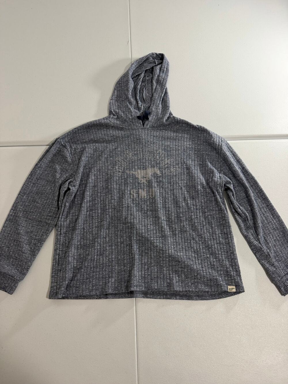 SMU Mustangs Ribbed Hoodie Blue 84 Gray Pullover Sweatshirt Size Large